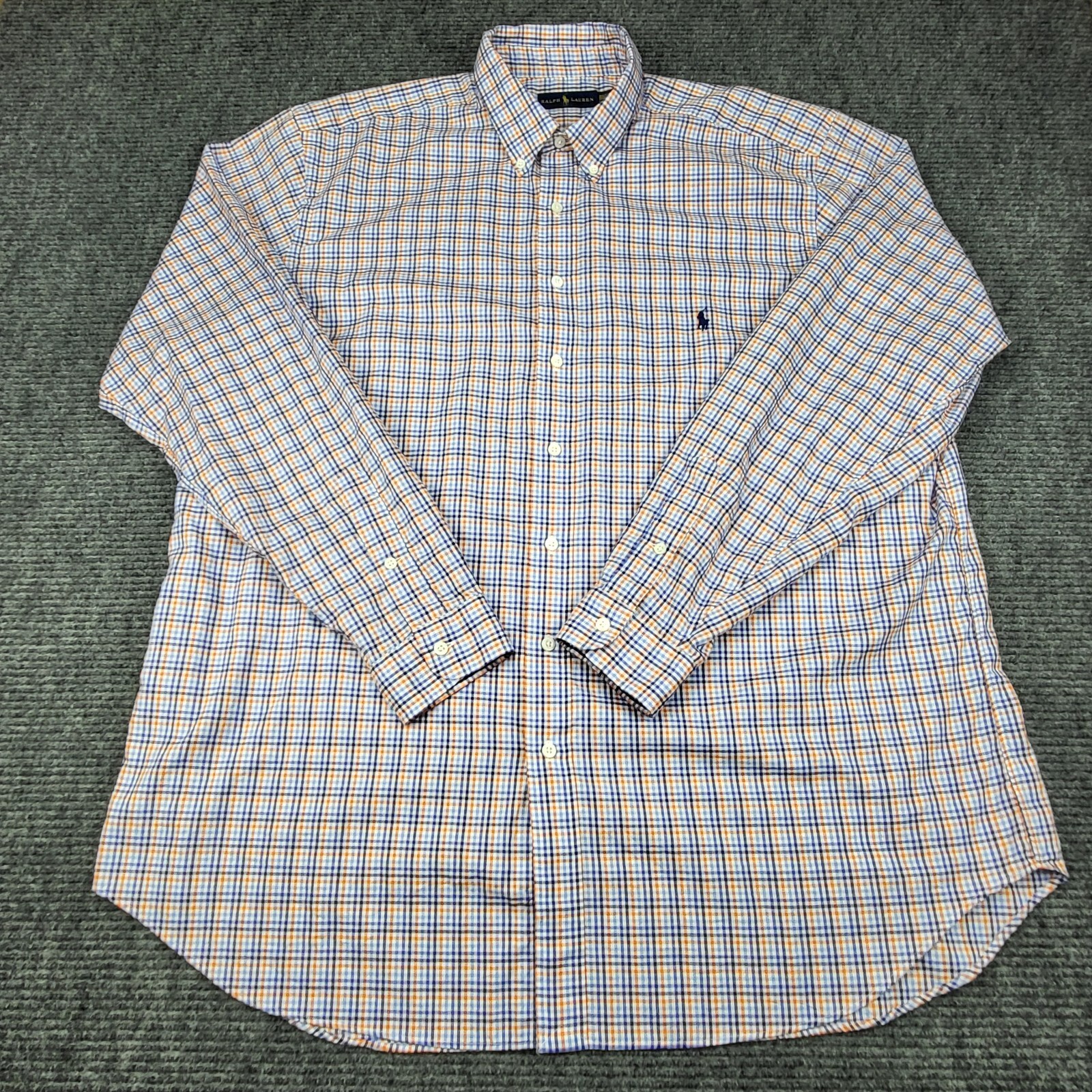 Ralph Lauren Shirt Men's 2XLT Blue Orange Long Sleeve Button Down Checkered