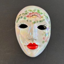 Vtg Small Italian Floral Red Green Masquerade Mask Hand Painted Made in Italy