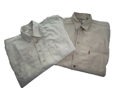 Levi's Jeans Shirts Men's XL Denim Cream Beige Metal Button Long Sleeve LOT OF 2