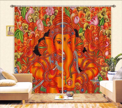 3D Elephant Buddha ZHUA3701 Photo Curtain Window Blockout Fabric Amy 2024