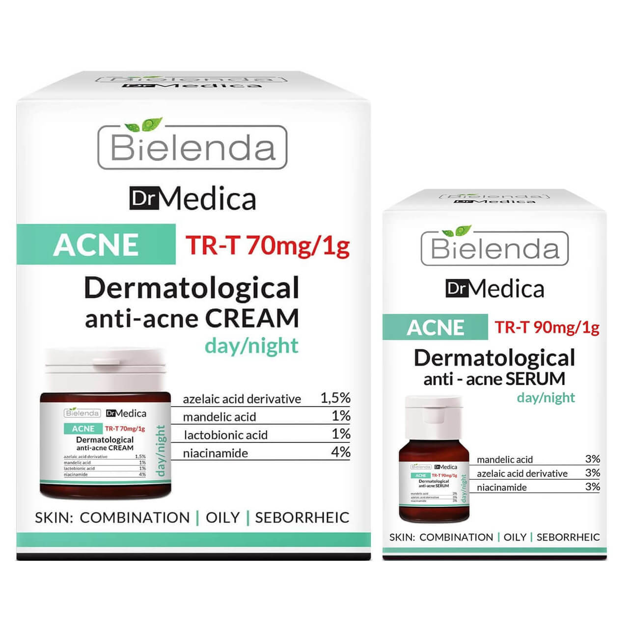 Bielenda Dr Medica Dermatological Anti Acne Face Cream Day Night 50ml+Serum 30ml