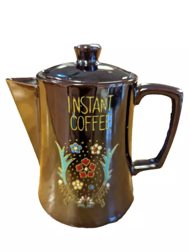 Vintage Brown Ceramic TILSO Instant COFFEE container Hand painted Japan MCM 50s