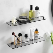 Bathroom Glass Shelf 15.7In Bathroom Shelves Wall Mounted Tempered Glass 