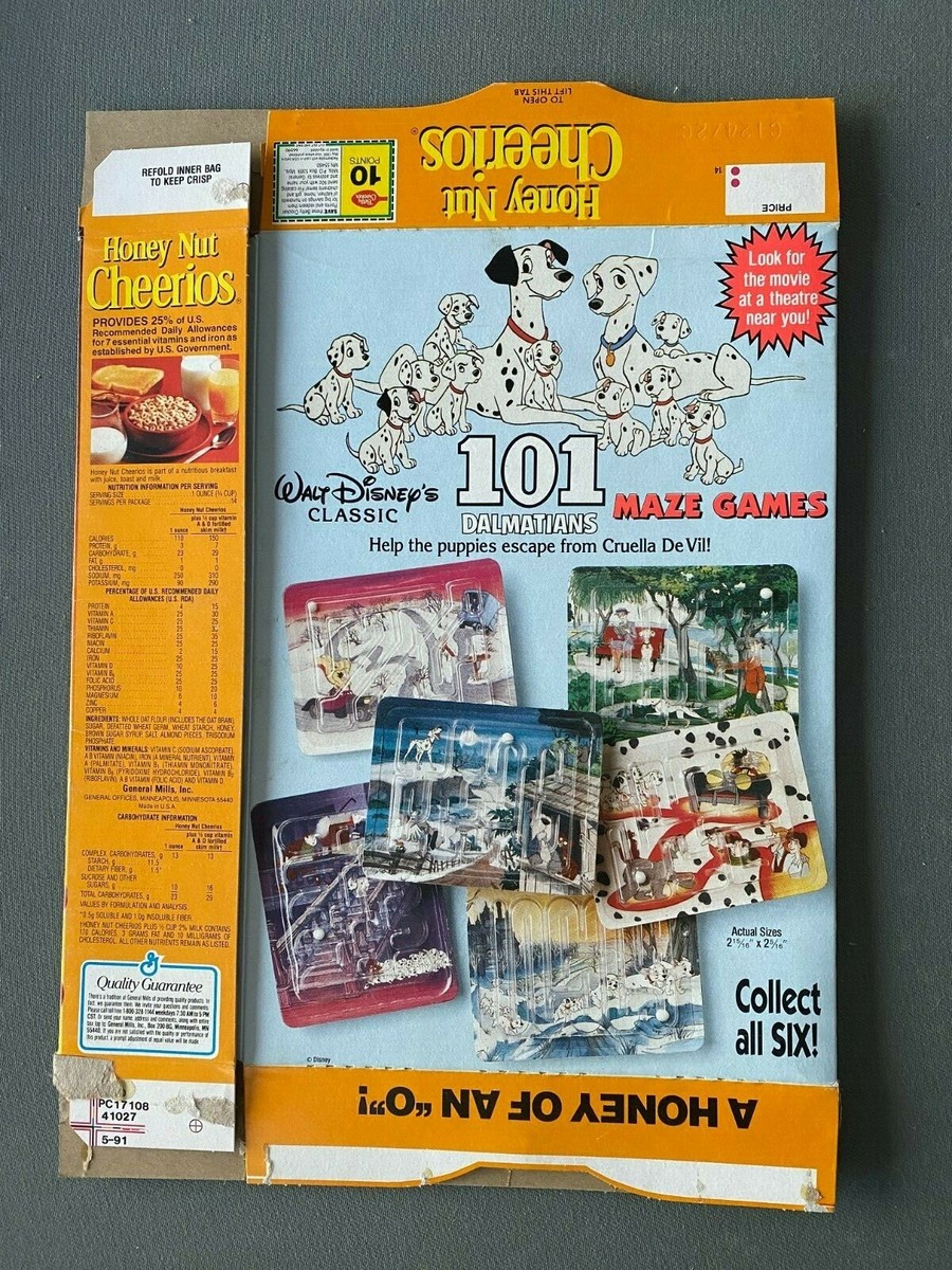 General Mills Honey Nut Cheerios w/ 101 Dalmatians Maze game from