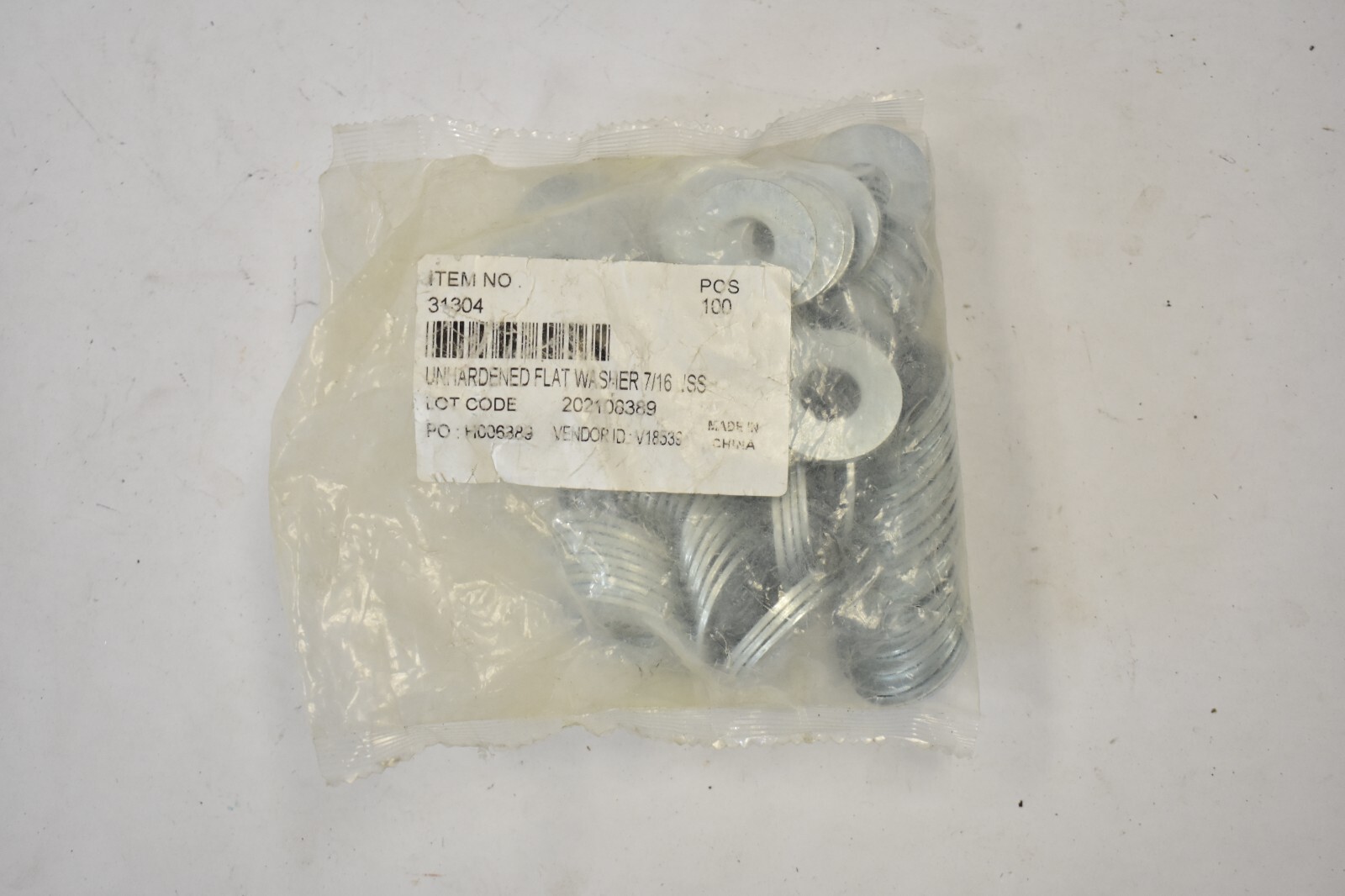 100 Pack Unhardened Flat Washers 7/16