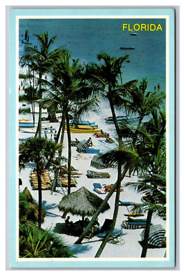 Florida Aerial View Palm Trees Beach Bathing Scene Unposted Chrome Postcard
