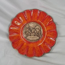 Vtg MCM Treasure Craft Orange Trinket Dish Colorado Made USA 8"W Plate Decorativ