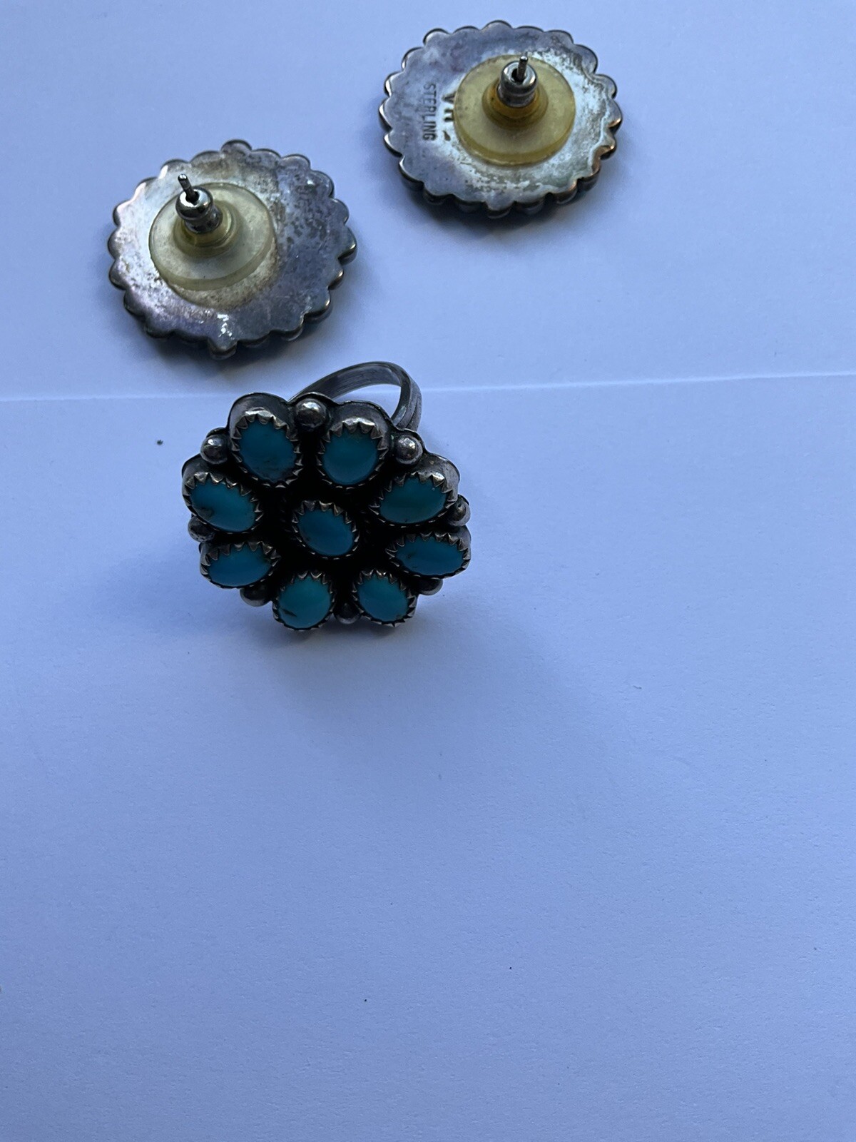 Native American Navajo Cluster Post Turquoise Ear… - image 9