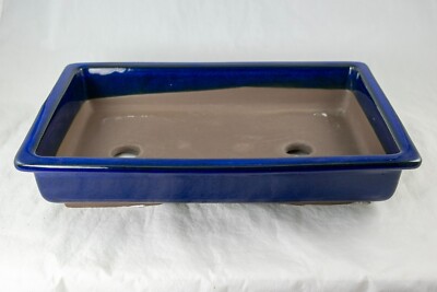 Japanese Yokkaichi Royal Blue Slim Forest & Raft Bonsai Pot - 12''x 8.5''x 2''