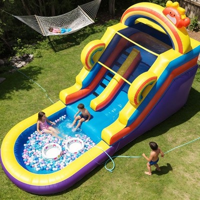 21FT Giant Commercial PVC Rainbow Inflatable Bounce House Water Slides for Park