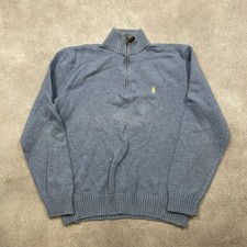 Polo Ralph Lauren Quarter Zip Jumper Mens Medium CottonChunky Knit Sweater, Blue