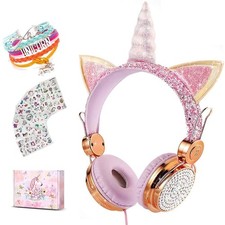 SVYHUOK Unicorn Cat Ear Kids Headphones for Girls, Teens - Wired w/Mic