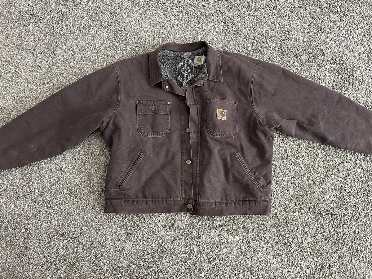 Vintage 90s Aztec Carhartt Chore Jacket JP1073 Pile Lined Size XL