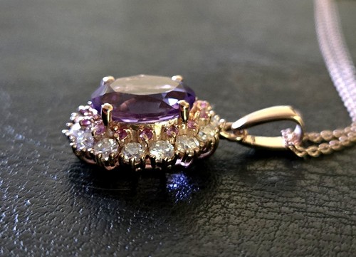 🔮AAA RDF AMETHYST 18K RG 925 STERLING SAPPHIRE MOISSANITE HALO PENDANT NECKLACE - Picture 5 of 13