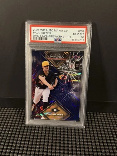 🔥2024 WC Auto Mania CV Paul Skenes Diamond Lava Fireworks 1 1/1 GEM MINT PSA 10