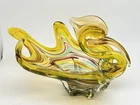 Vtg Art Glass Murano Crane Bird Pelican Gold Dish Bowl Hand Blown Italian