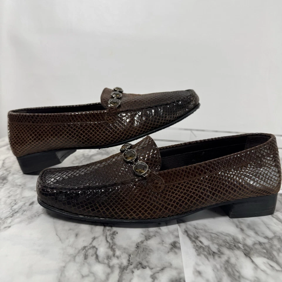 Mocasines Stuart Weitzman Marrón Ombré Pitón Cuero Repujado Embellecidos 8.5 W 39 Foto 3 de 4