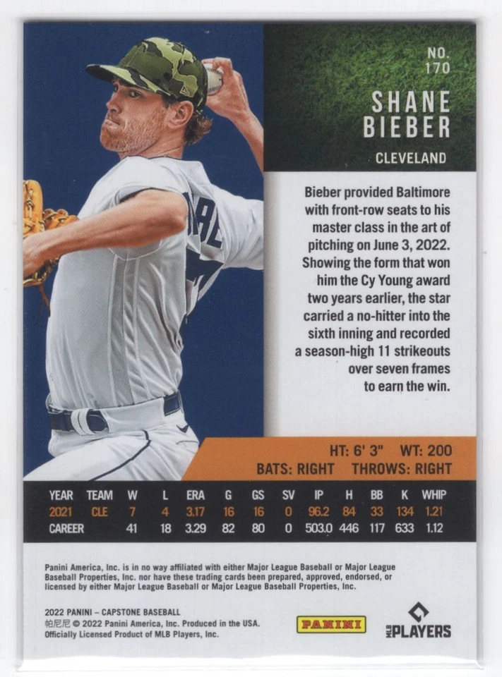 #170 2022 Capstone Gold Shane Bieber Guardians - Image 2 of 2