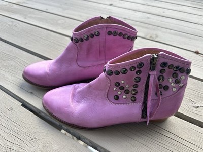 Chios Purple Leather Ankle Boots with Studs