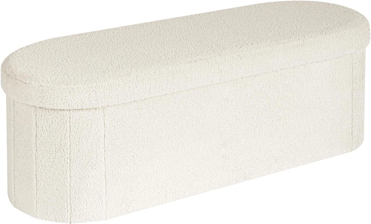 Elegant Cream Boucle Folding Storage Ottoman - Large Hidden Storage & Style