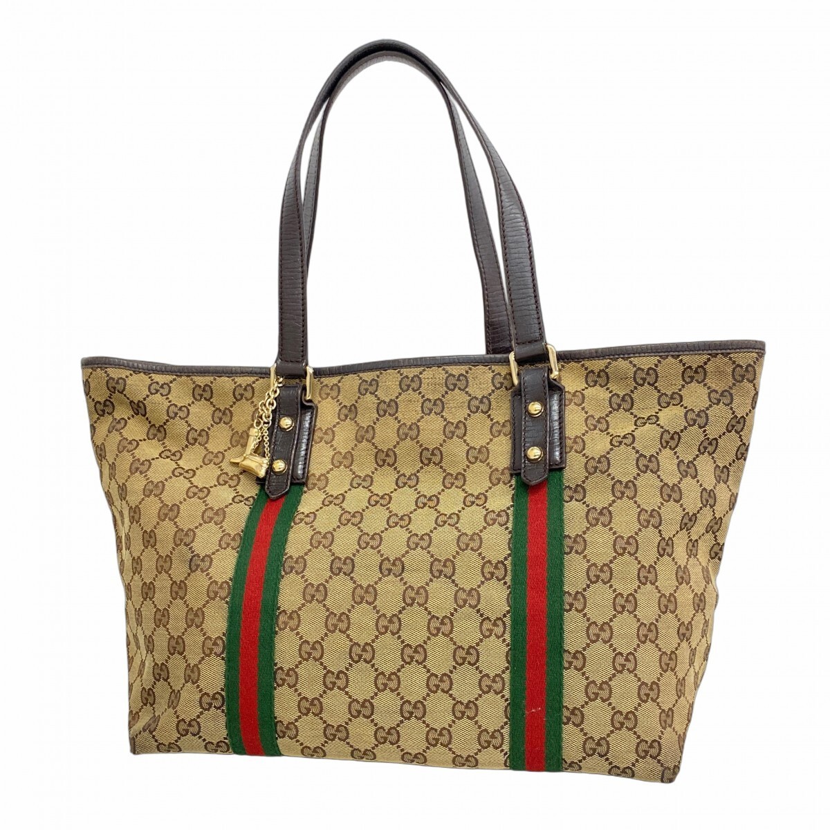 GUCCI GG Canvas Sherry Line Tote Bag in Champagne with Gold Hardware 36760