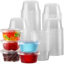 130 sets - 2 oz Jello Shot Cups Small Plastic Containers with Lids Airtight and