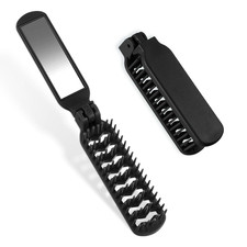 Mini Travel Folding Hair Brush with Mirror, Vented Pocket Comb for Thick Curly H