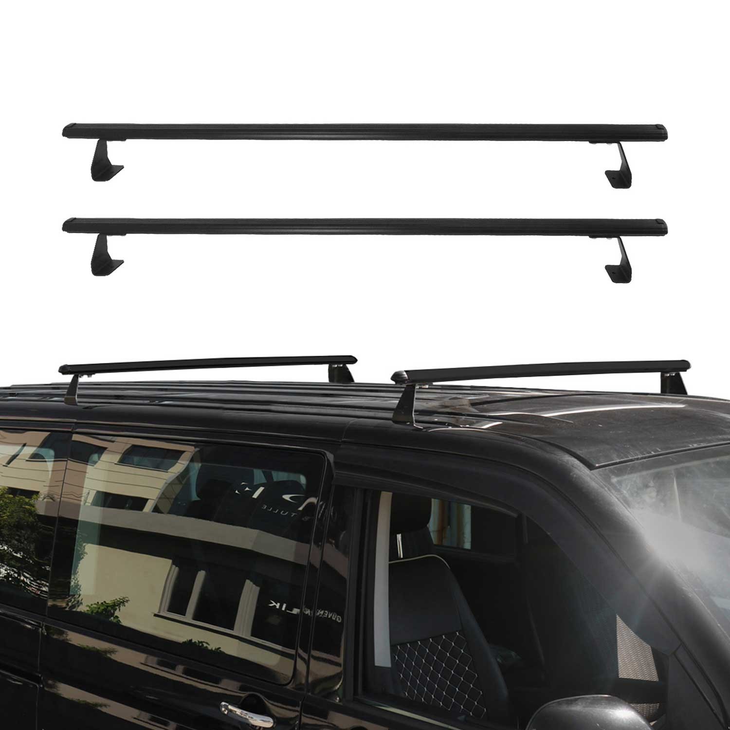 Barres de toit Transit Custom 23-26 alu noir pour vos voyages en famille