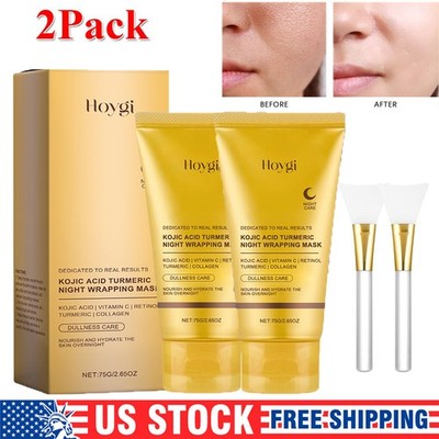 2Pc Kojic Acid Turmeric Collagen Peel-Off Mask Night Wrapping Mask Fade Wrinkles