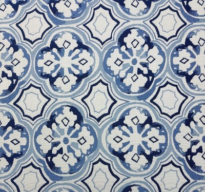 SUNBRELLA SICILIAN SCARF COBALT BLUE TILE GEO OUTDOOR INDOOR FABRIC BY YD 54''W