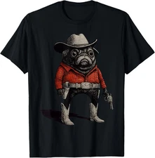 Cowboy Pug Dog Funny Western Outfit Red Pug Cowboy Meme T-Shirt Gift for Dad, Mo