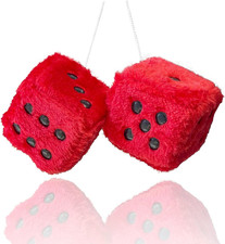 Fuzzy Plush Dice for Car Mirror, Pair of Retro 3  Red Dice with Black Dots for