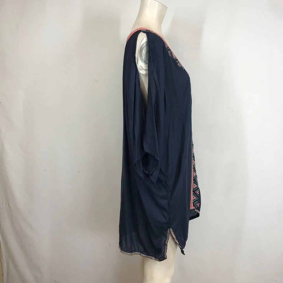 ONeill Blue Embroidered V Neck Cold Shoulder Tunic Cover Up Beach Dress XL - Image 4 of 4