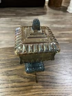 Jeanette Glass Blue Gold Wedding box w/lid 6.5” tall