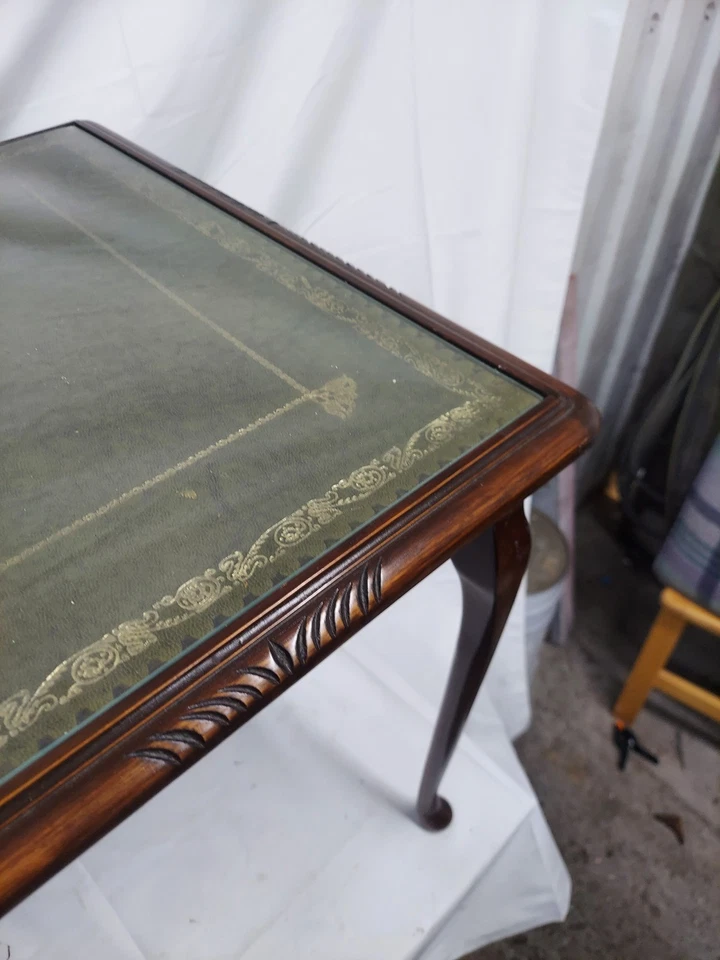 Nest Of Tables - Set Of 3, Carved legs, Solid Wood With leather and glass tops. - Image 4 of 4