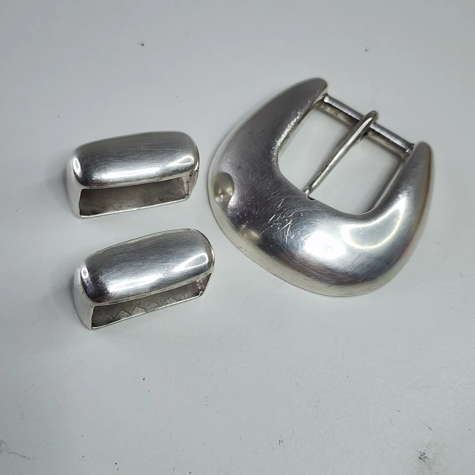 Max Lang Juego de 4 Hebillas de Plata de Ley Cinturón de Cuero Lagarto Genuino Houston Foto 2 de 4