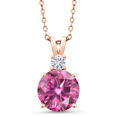 18K Rose Gold Plated Silver Pink Moissanite and White Moissanite Pendant