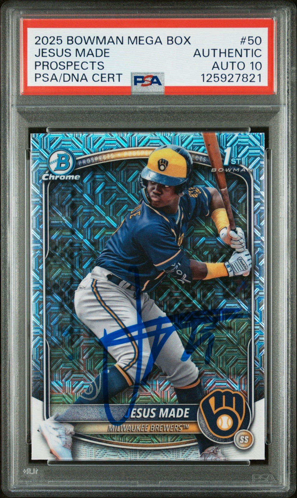Jesus Made 2025 Bowman Chrome AUTO PSA 10 GEM MOJO REFRACTOR BREWERS #50