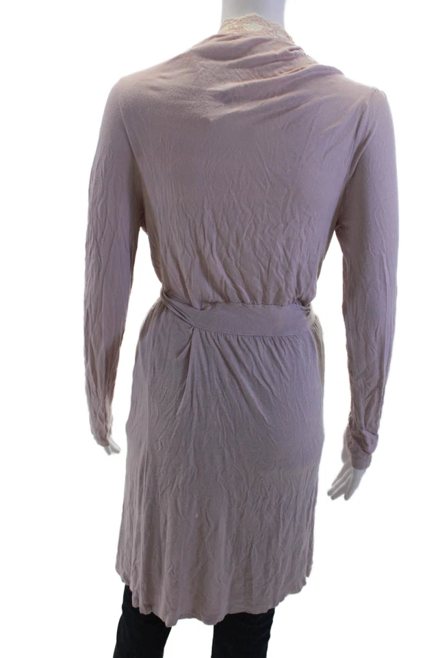 Bata Eberjey para mujer con ribete de encaje cuello en V manga larga atada rosa talla S Foto 3 de 4