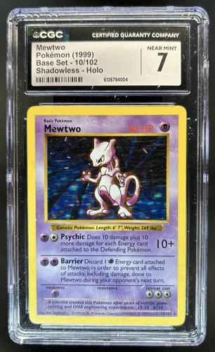 1999 Pokemon Shadowless Mewtwo Holo #10/102 CGC 7