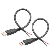 USB A Male to 2 Pin Bare Wire 11inch, 18AWG 5V/6A 2 Pin Pigtail Open End Powe...