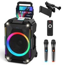 Karaoke Machine for Adults with 2 Wireless Microphones, Portable 12", Black