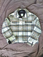Joie Large Plaid Brown Jacket Button Front Te...