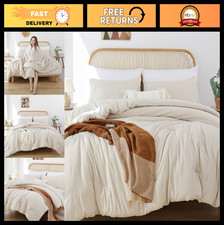 King Size Comforter Set Beige - 3pcs Boho Bedding, Soft Lightweight Quilt  Pill