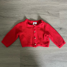 Janie and Jack Baby Girls 0-3M Red Knit Cardigan Sweater Gold Button Bow