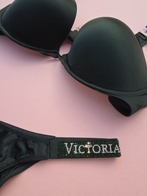 Victoria's Secret VS Shine Strap Push-Up Bra Set Cilantro Green Brazilian NWT