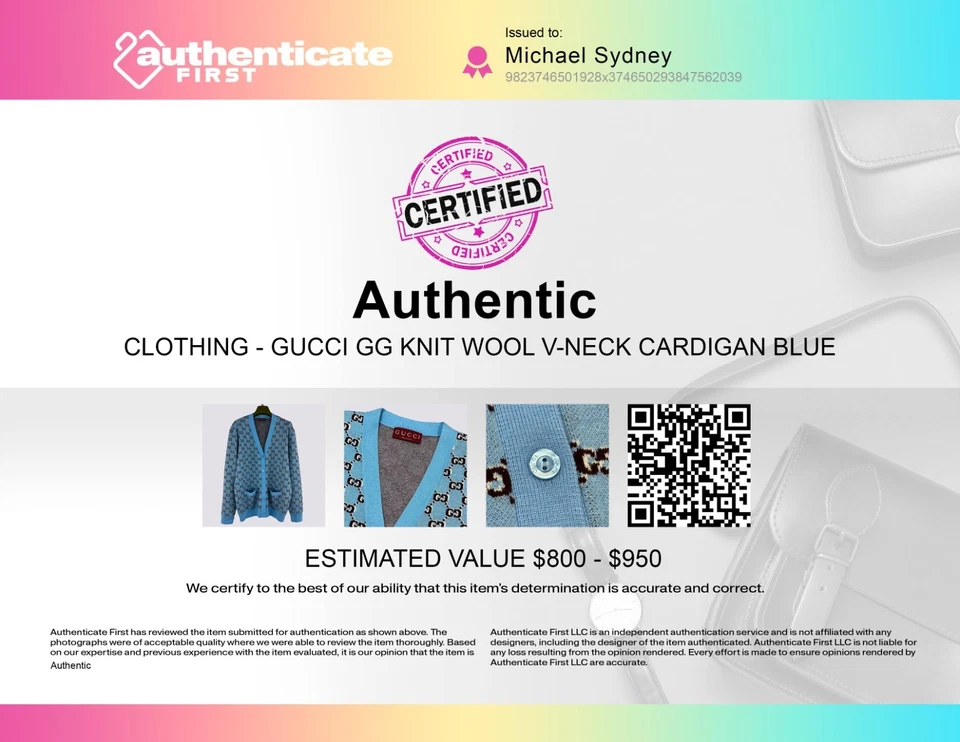 Gucci GG Shadow Monogram Cárdigan de lana Jacquard Suéter azul Talla M Foto 2 de 4