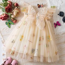 Girls Floral Embroidered Butterfly Mesh Flying Sleeve Dress sz 1yr