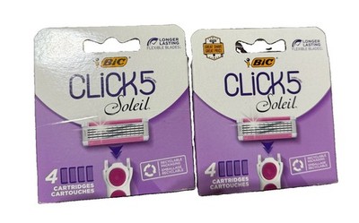 2 Boxes-BIC Brand- Soleil Click5 Women's Razor Refills 4 Cartridges each box