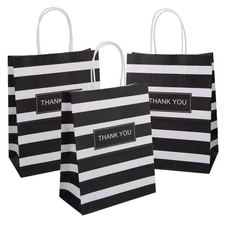 50Pcs Thank You Gift Bags With Handles,8 x 4.75 x 10.5 Inch Strip Kraft Paper...